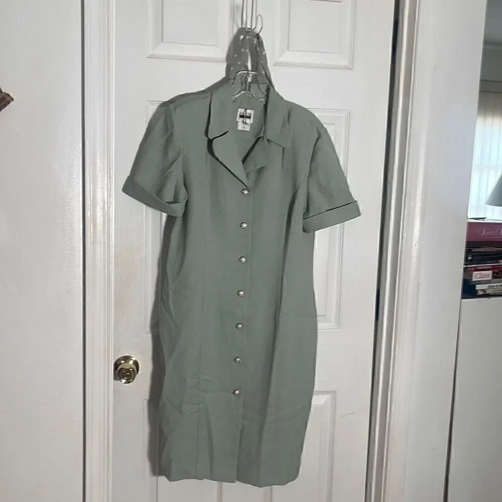 Vintage NWOT Leslie Faye Green Dress with Green Polka Dot Scarf
